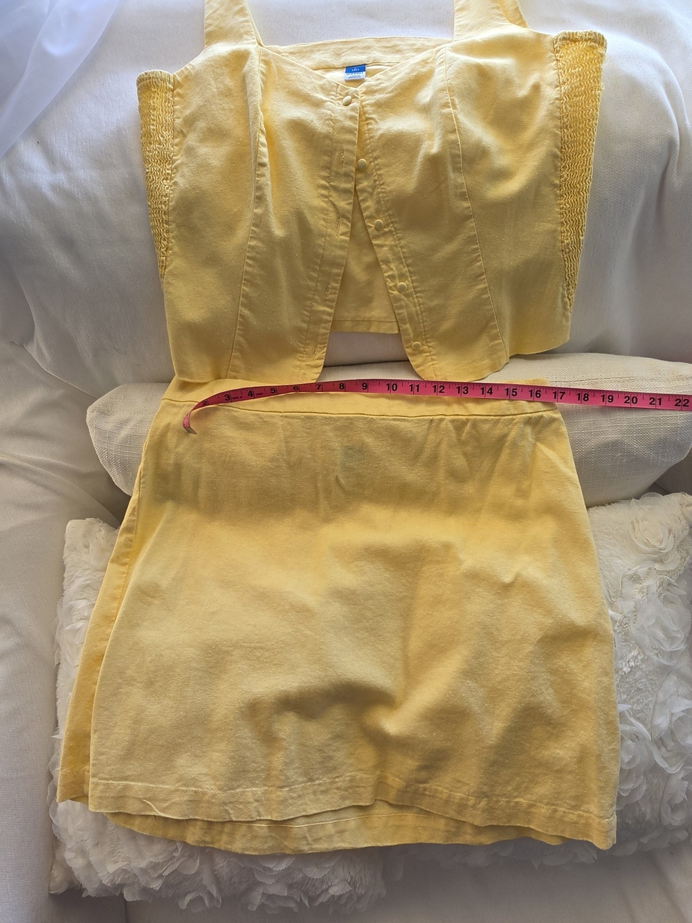 Old Navy Yellow Linen-Blend Button-Front Top & Mini Skirt